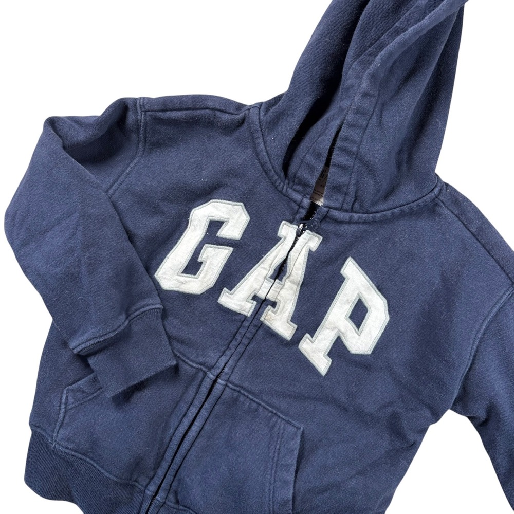 VTG Gap Full Zip Hoodie Kids XS Navy Blue Logo Fleece Sweatshirt spellout